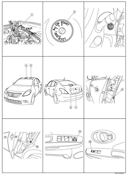 INTERIOR ROOM LAMP CONTROL SYSTEM : Component Parts Location 