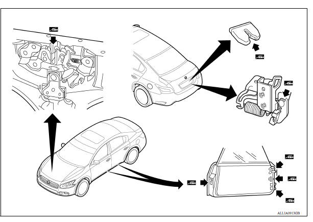 LOCKS, HINGES AND HOOD LATCH : Lubricating